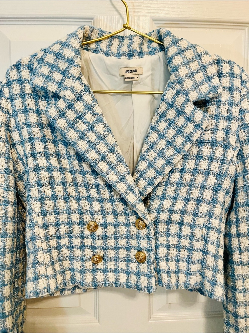 π Jason Wu Blue & Ivory Tweed Cropped Blazer & Skort Set - Picture 4 of 14